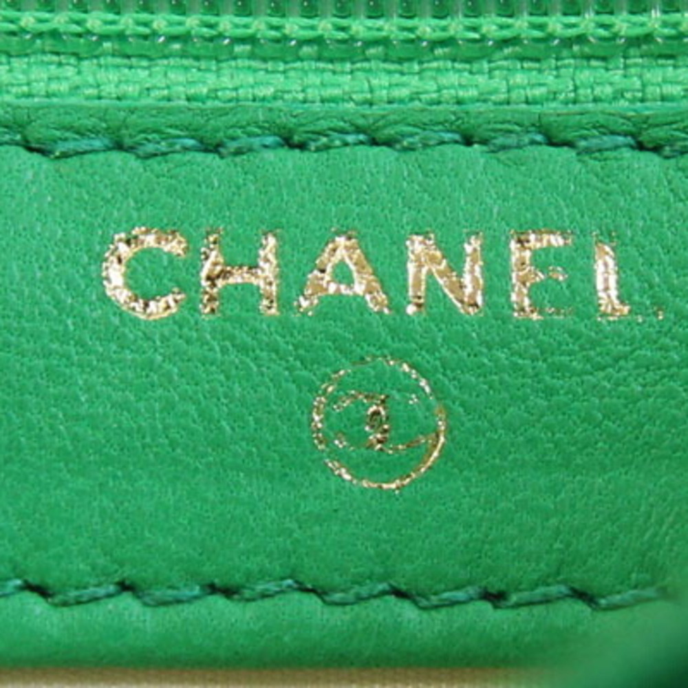 CHANEL Green Caviar Leather Logo Wallet - Picture 4 of 10